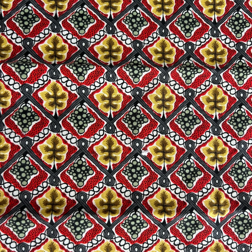 VTG Markwood Fabric Vat Prints Remnants 1940s Lot of 3 Leaves Grapes Red Gold
